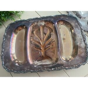 Wallace Silverplated 3 Meat Serving Footed Tray